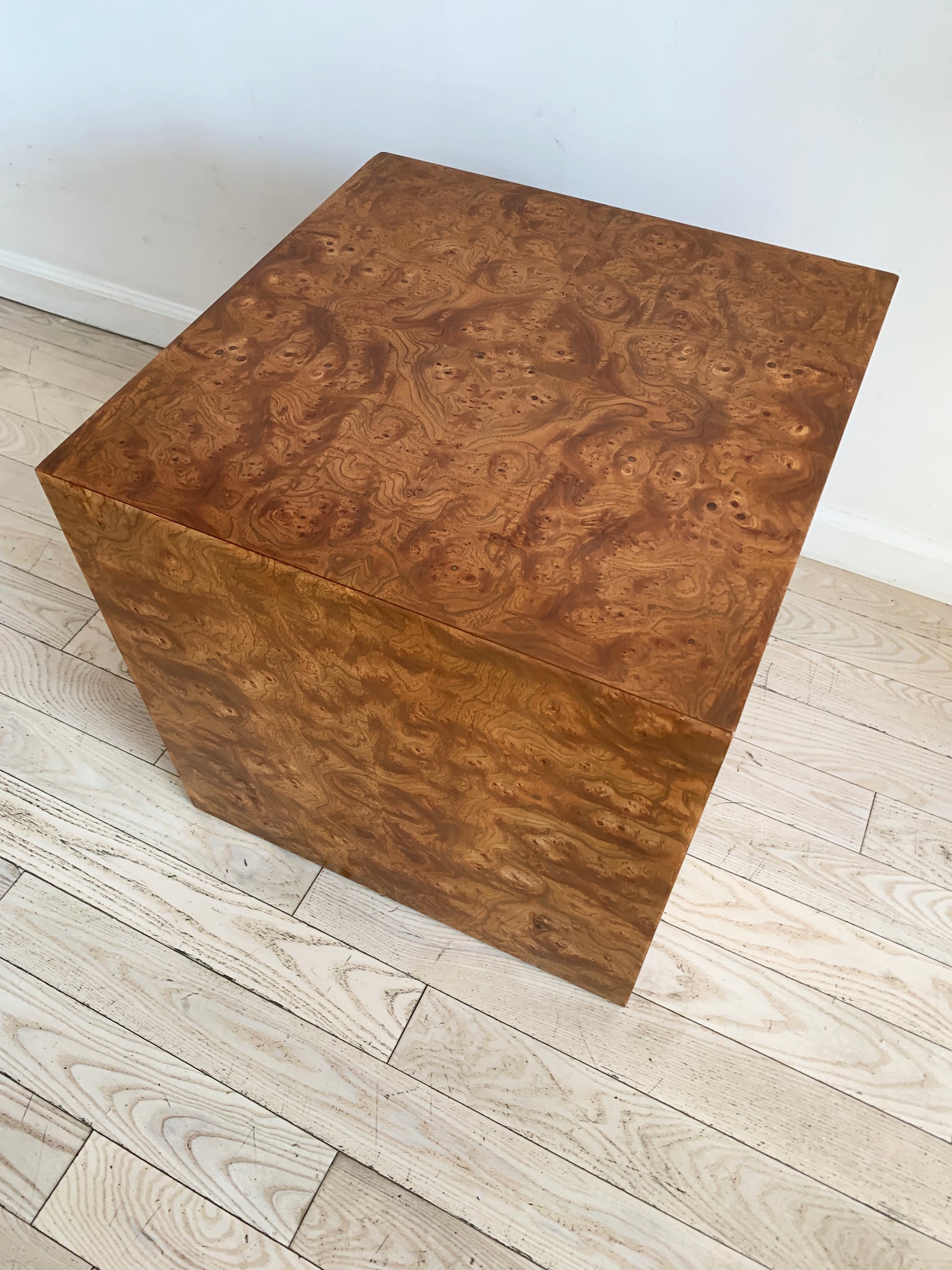 1970s Elm Burl Wood Cube Side Table