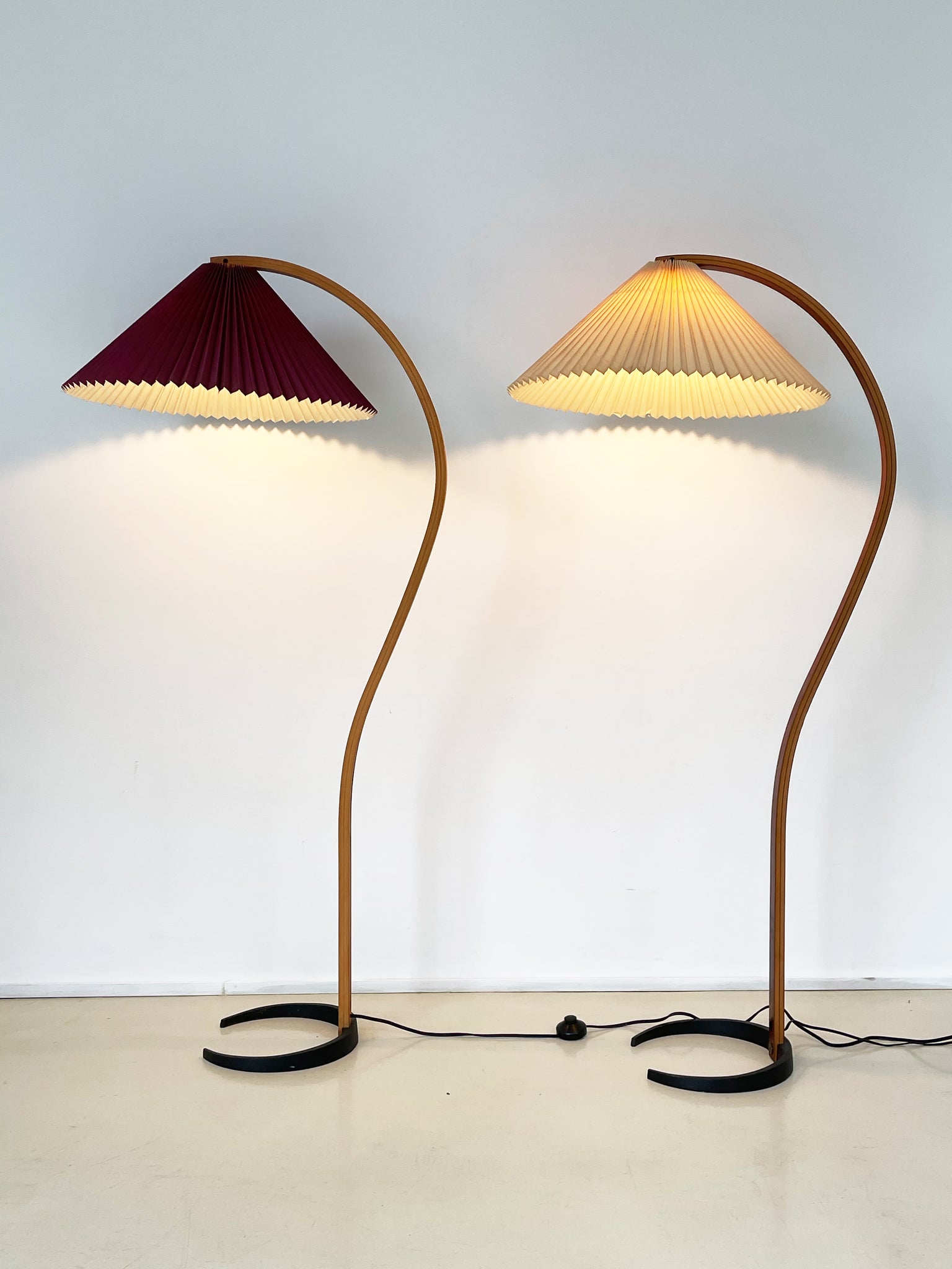 1970s Pleated Shade Curved Floor Lamp by Mads Caprani