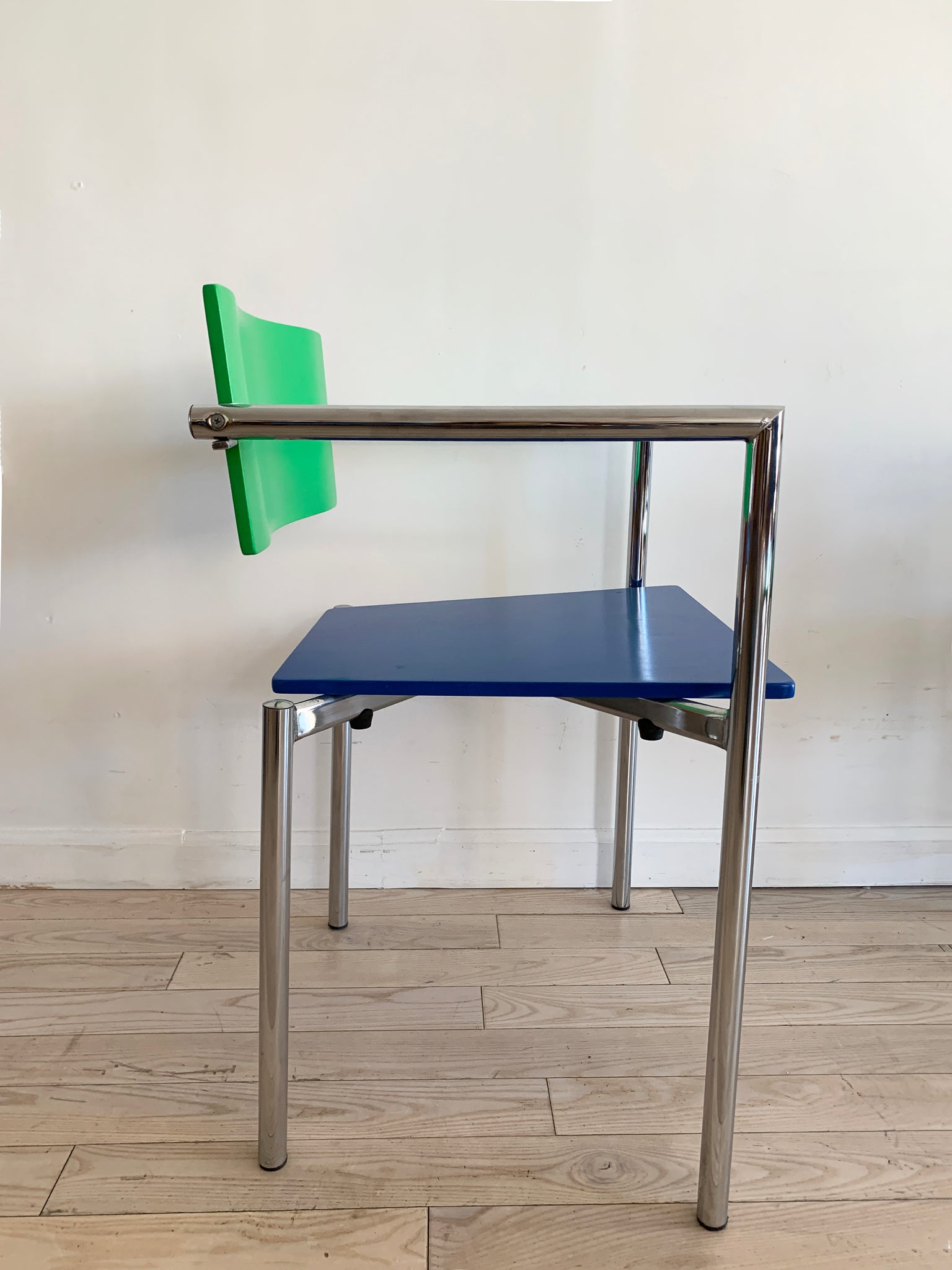 1970s Chrome Italian Arm Chair in Blue and Green
