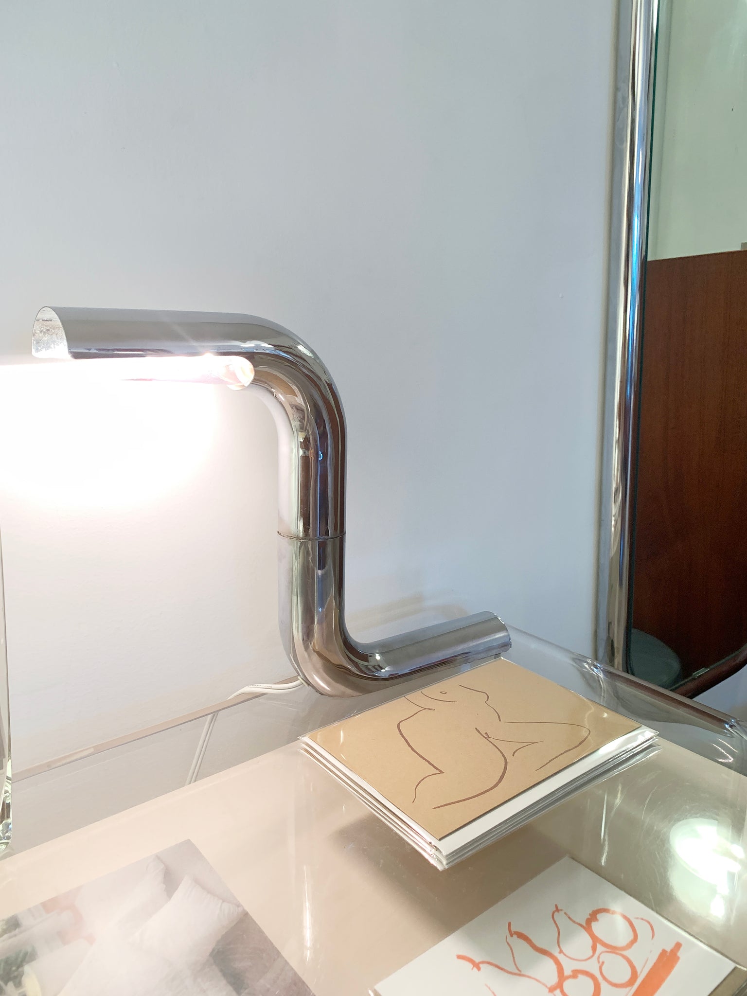 Mid Century Chrome Tubular Twist Table Lamp