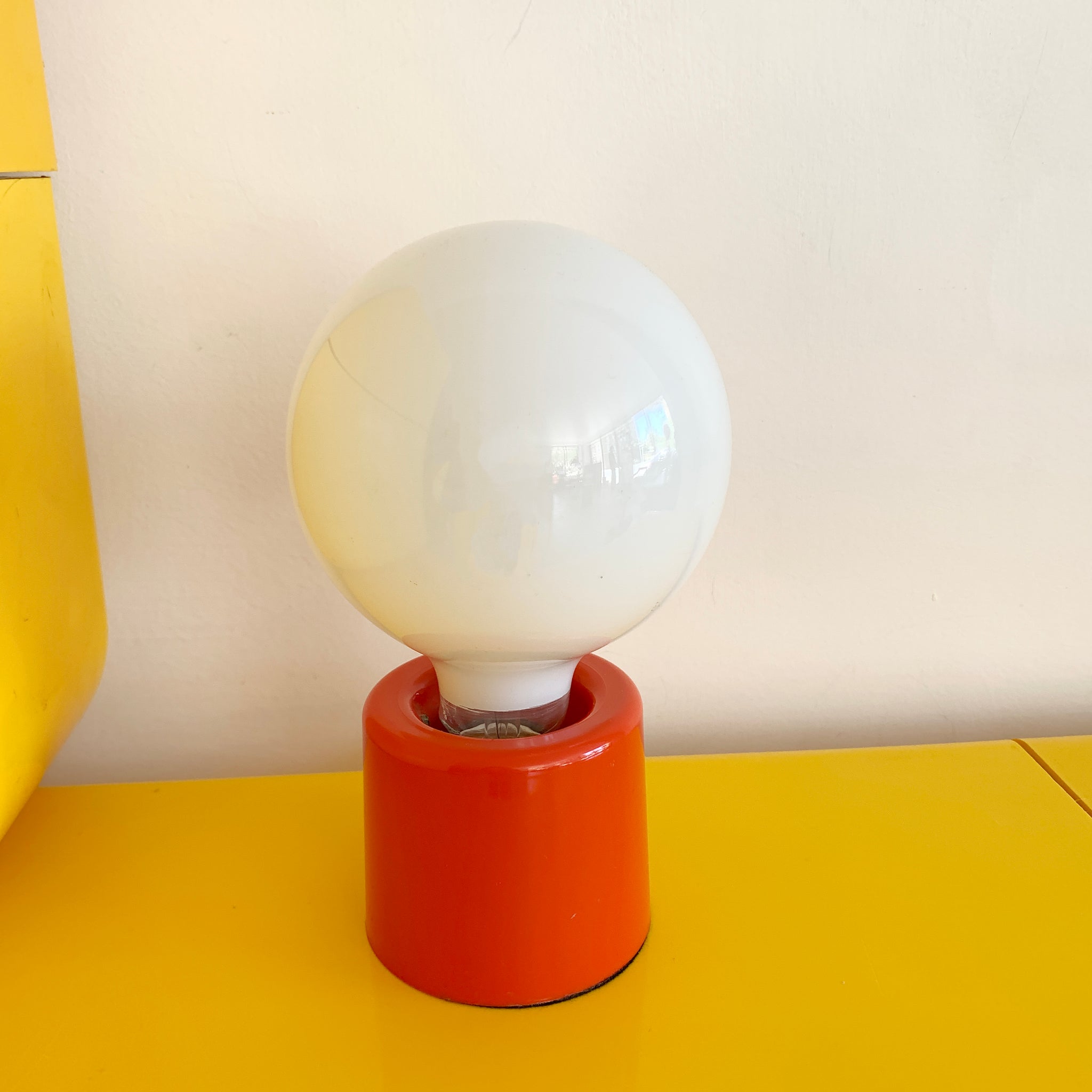 Vintage Atomic Orange Plastic Orb Table Lamp