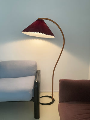 1970s Cranberry Danish Bent Teak Caprani Floor Lamp