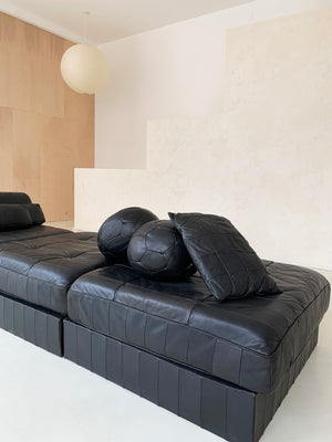 1970s Black Leather Patchwork DS 88 Modular Sofa-Bed by De Sede, Switzerland