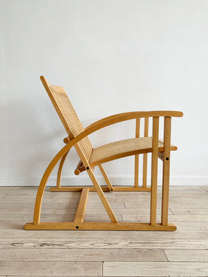 1984 French Beech Wood and Cane Lounge Chair by Pascal Mourgue