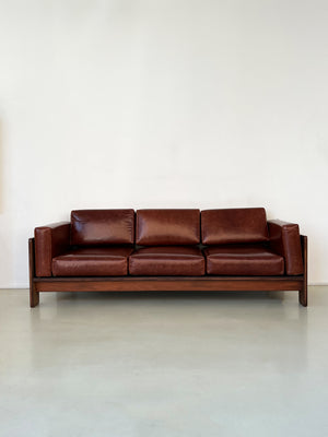 1960s Solid Rosewood and Leather Tobia Scarpa Bastiano Sofa