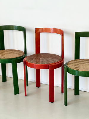 1970s Italian Cane Dining Chairs, Green Pair