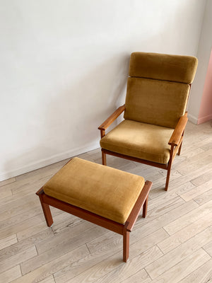 1960s Danish Teak Arm Chair + Ottoman By Illum Wikkelso