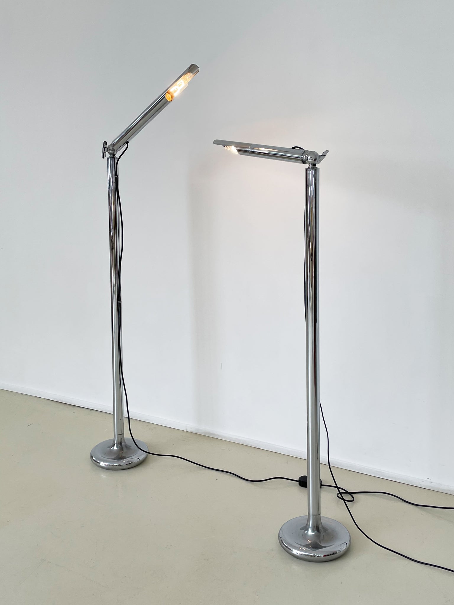 1960s Ingo Maurer for M Design Chrome Light Pole Floor Lamps
