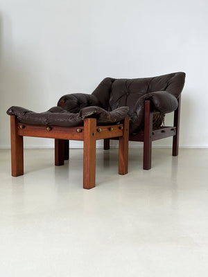 1960s Brazilian Rosewood Leather Lounge Chair and Ottoman by Jean Gillon for Italma