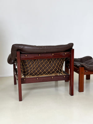 1960s Brazilian Rosewood Leather Lounge Chair and Ottoman by Jean Gillon for Italma