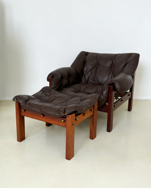 1960s Brazilian Rosewood Leather Lounge Chair and Ottoman by Jean Gillon for Italma