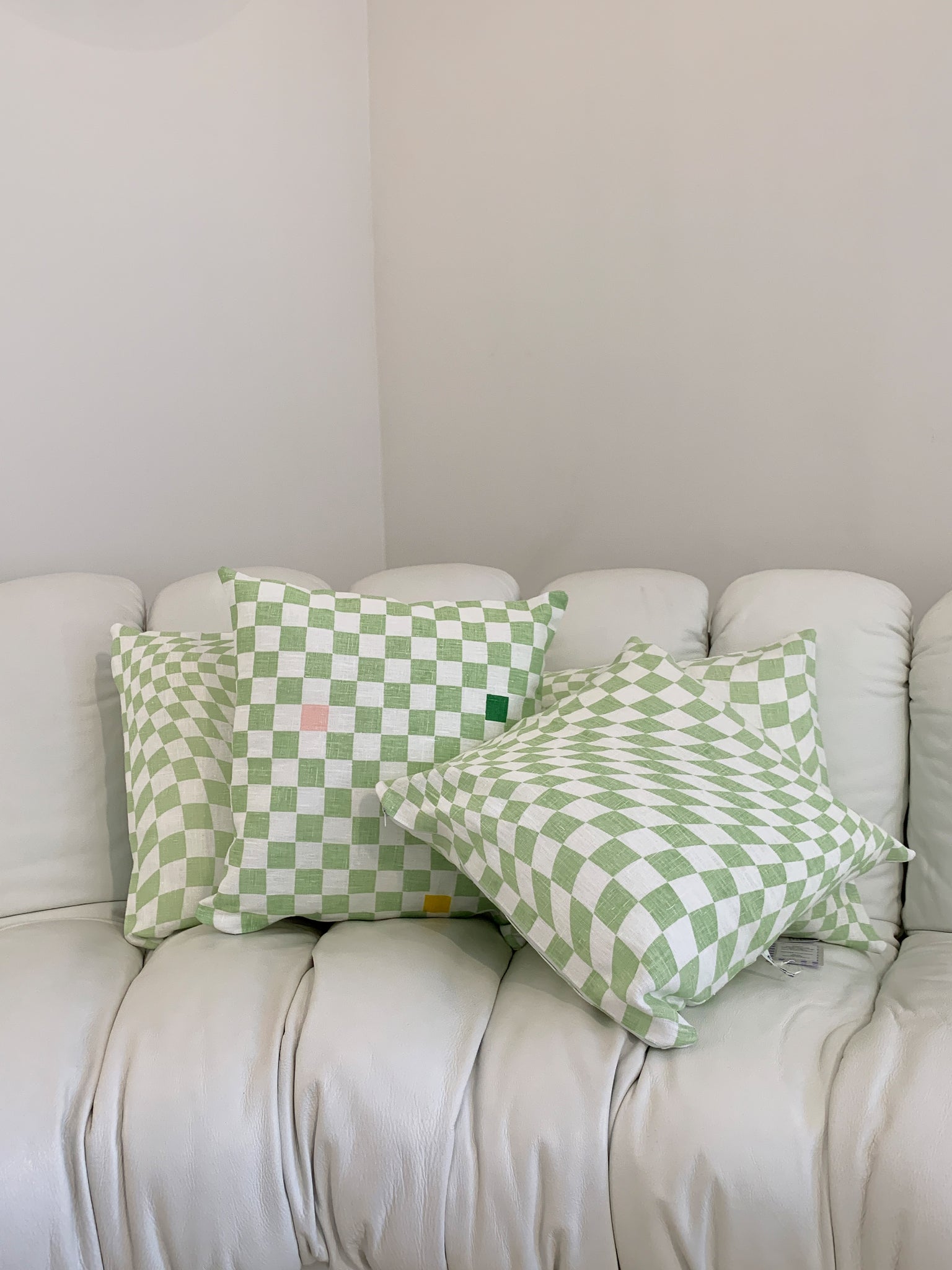 Sage Green And White Checkerboard Pillow
