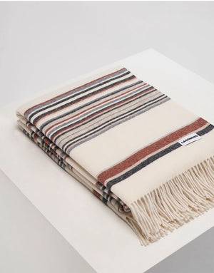 TerracottaStriped Virgin Wool Italian Blanket