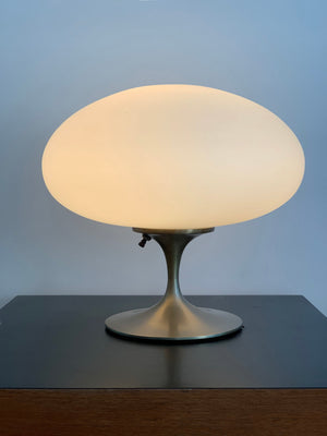 Mid Century Nickel and Frosted Glass Laurel Mushroom Lamp
