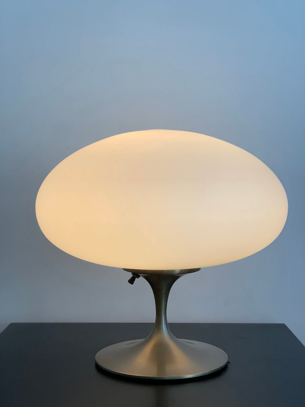 Mid Century Nickel and Frosted Glass Laurel Mushroom Lamp