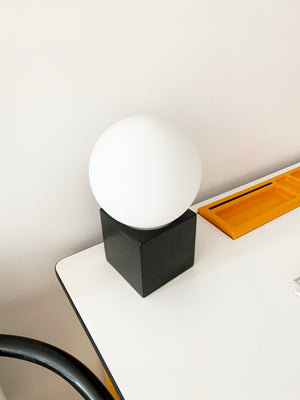 Space Age Black Lather and Frosted Glass Orb Lamp