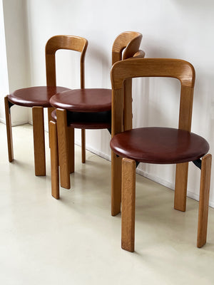 1970s Oak Bruno Rey Chairs with Leather Seats - Set of 4