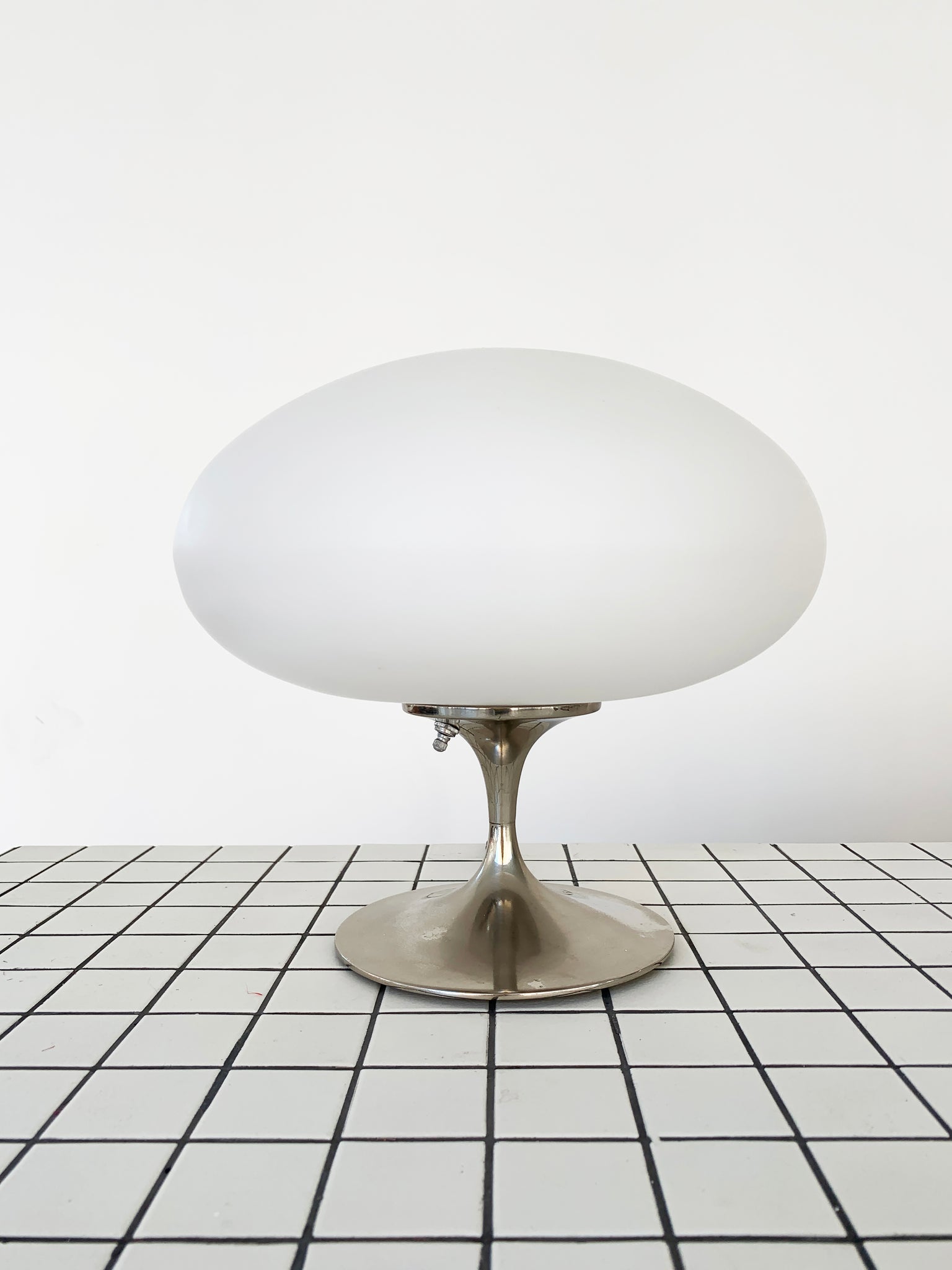 1960s Nickel Laurel Lamp with Frosted Mushroom Shade