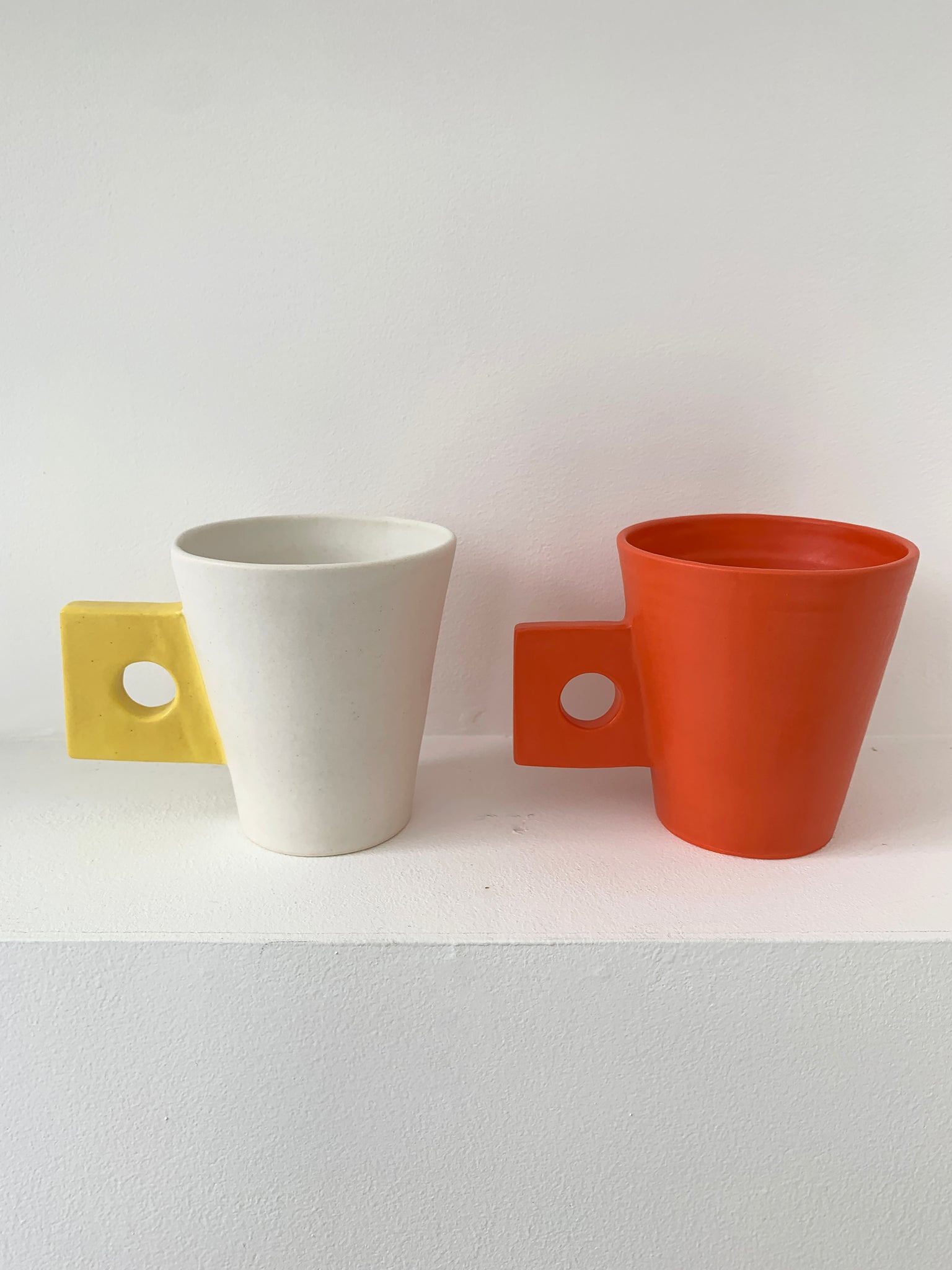 Handmade Ceramic Square Handle Mug - Orange, White, Lavender, Black