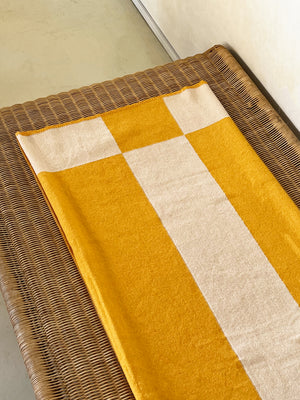 Mustard Yellow and Cream Merino Wool Throw Blanket