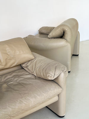 Vintage Beige Leather Maralunga Chair