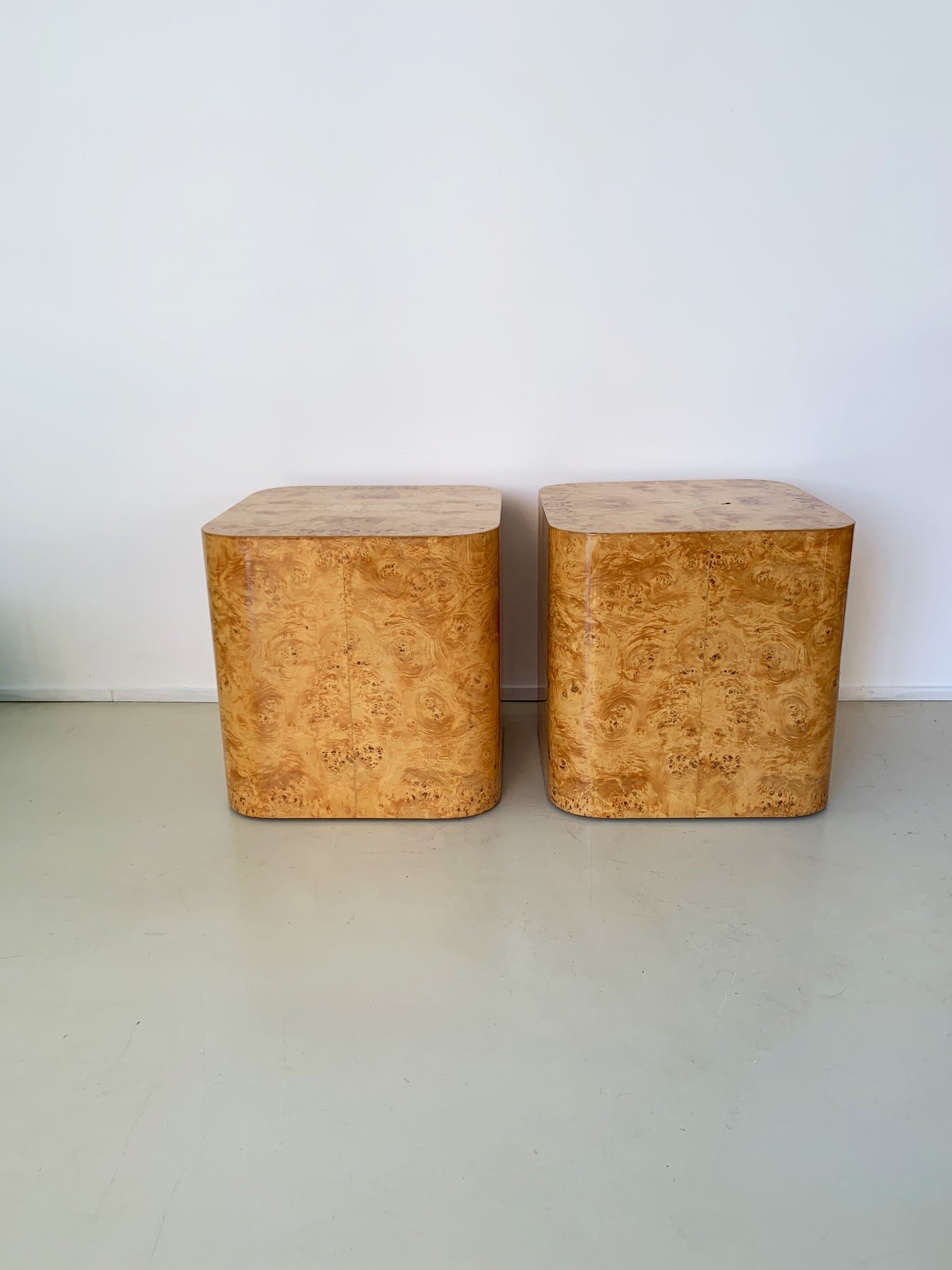 1970s Olive Burl Wood Cube Side Tables By Paul Mayen -Each