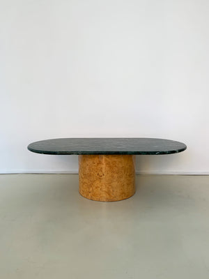 1970s Paul Mayen Green Marble and Olive Burl Coffee Table.