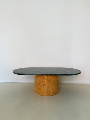 1970s Paul Mayen Green Marble and Olive Burl Coffee Table.