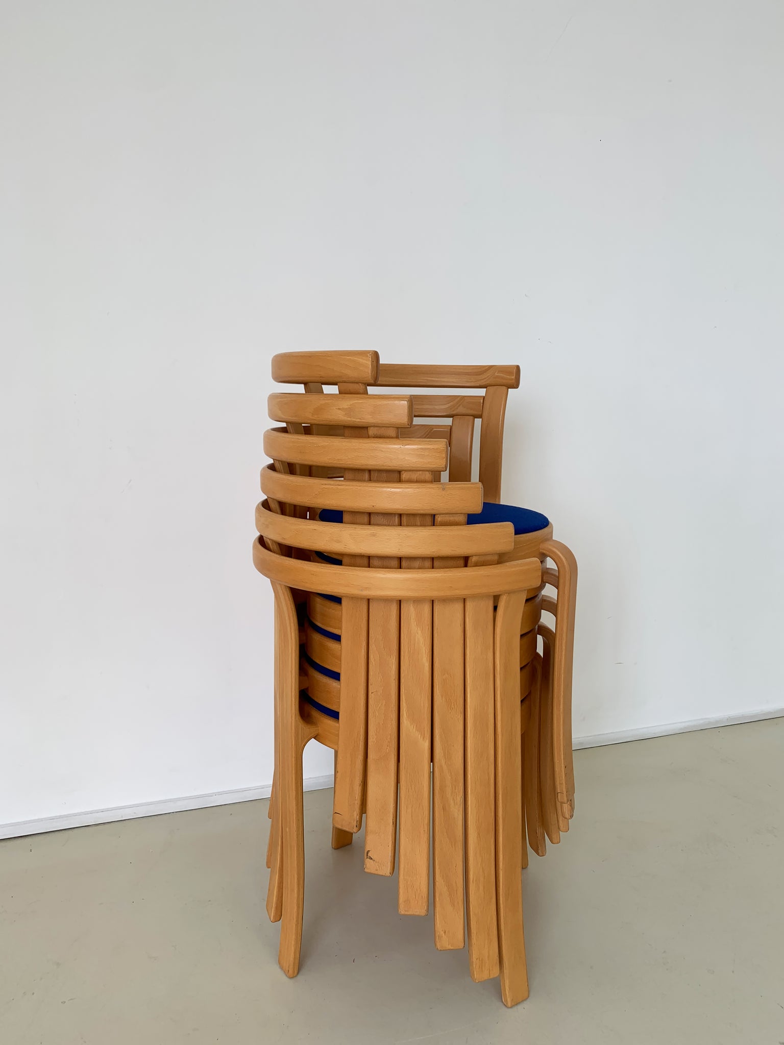 1980s Danish 8000 Series Beechwood Stacking Chairs by Magnus Olesen - Blue