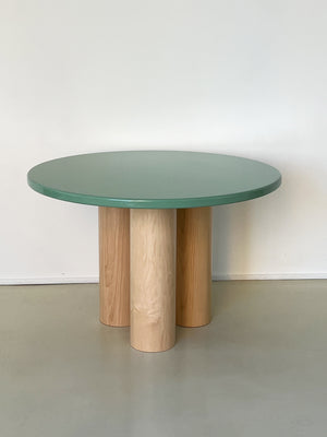 The Pier Dining Table Moss Green and Maple Column Legs