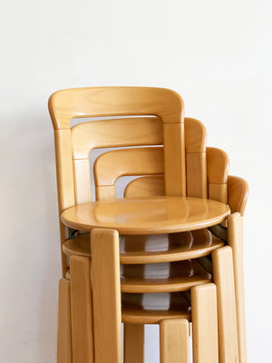 1970s Beech Rey Stacking Chairs Designed by Bruno Rey
