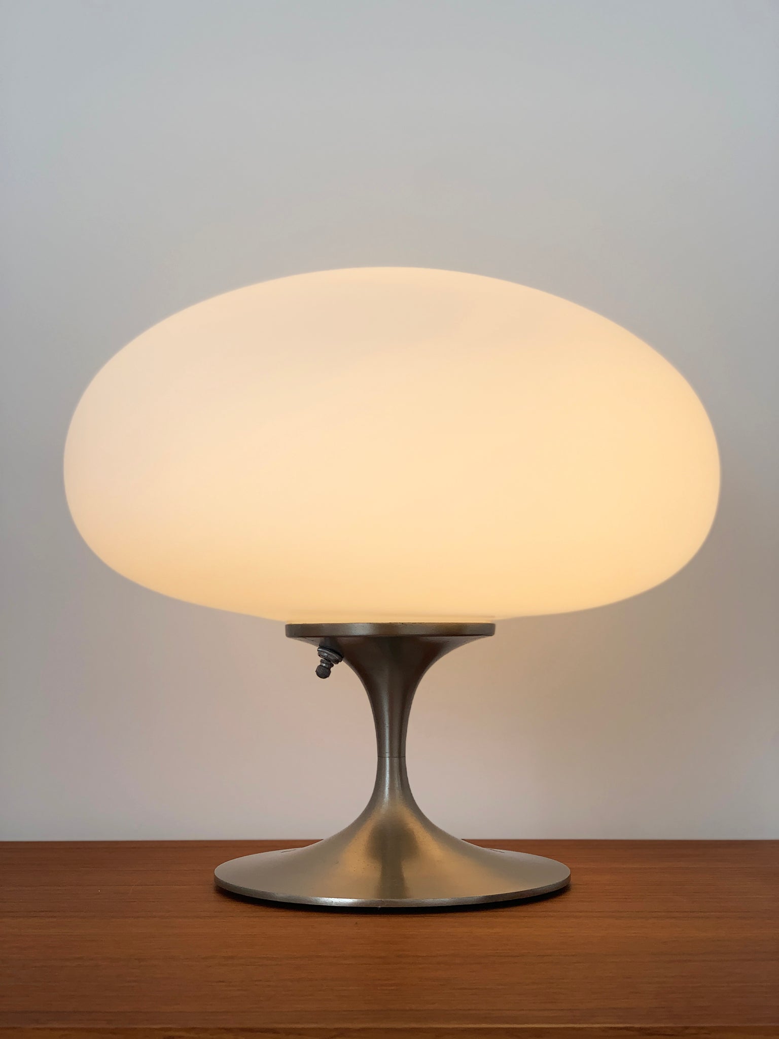 Mid Century Nickel and Frosted Glass Mushroom Laurel Lamp