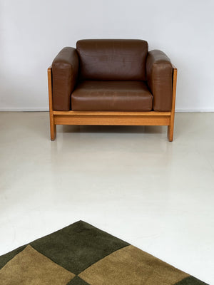 1970S Oak and leather Bastiano Club Chair by Tobia Scarpa