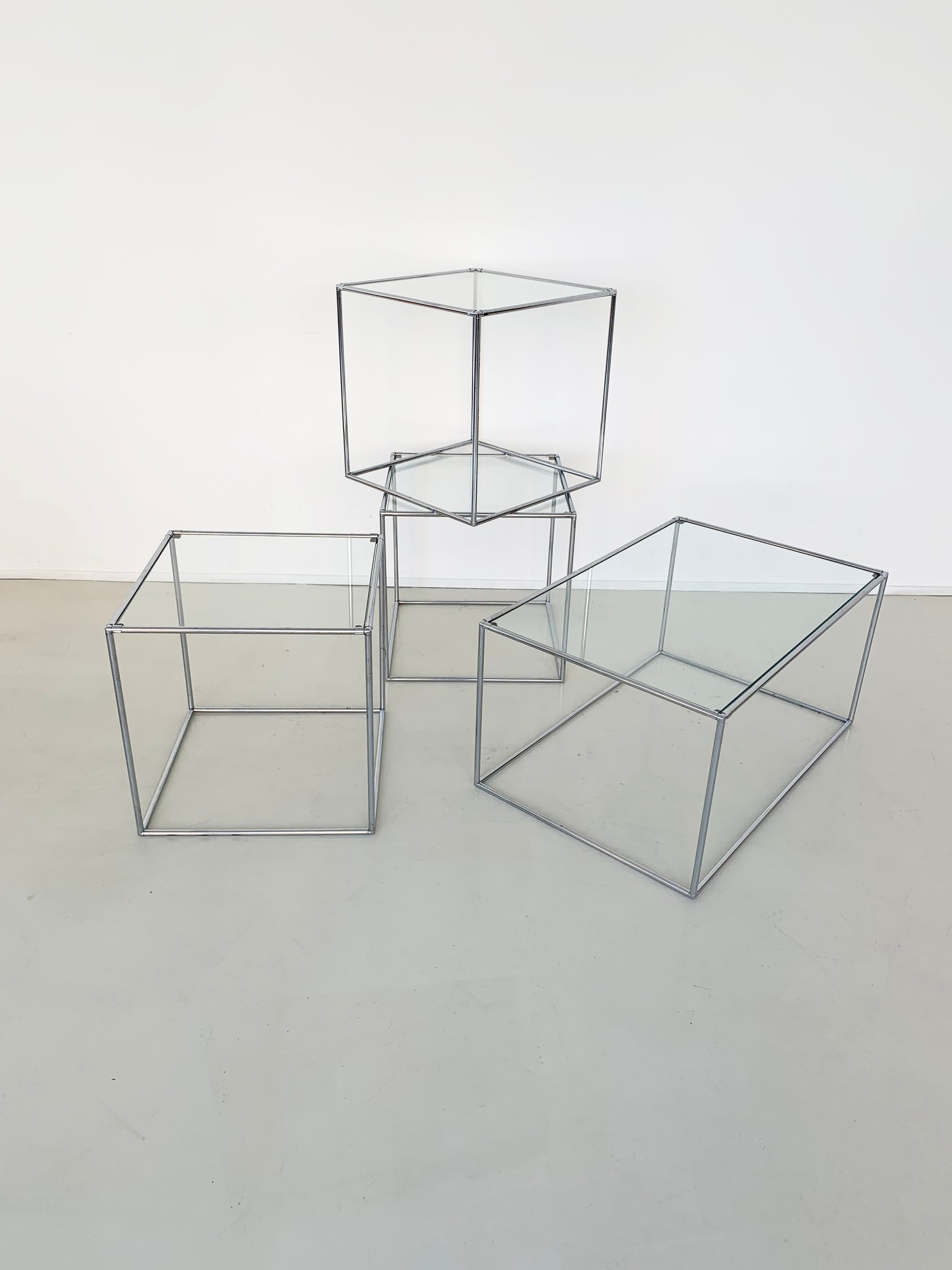 Mid Century "Abstracta" Chrome and Glass Cube Side Table by Poul Cadovius