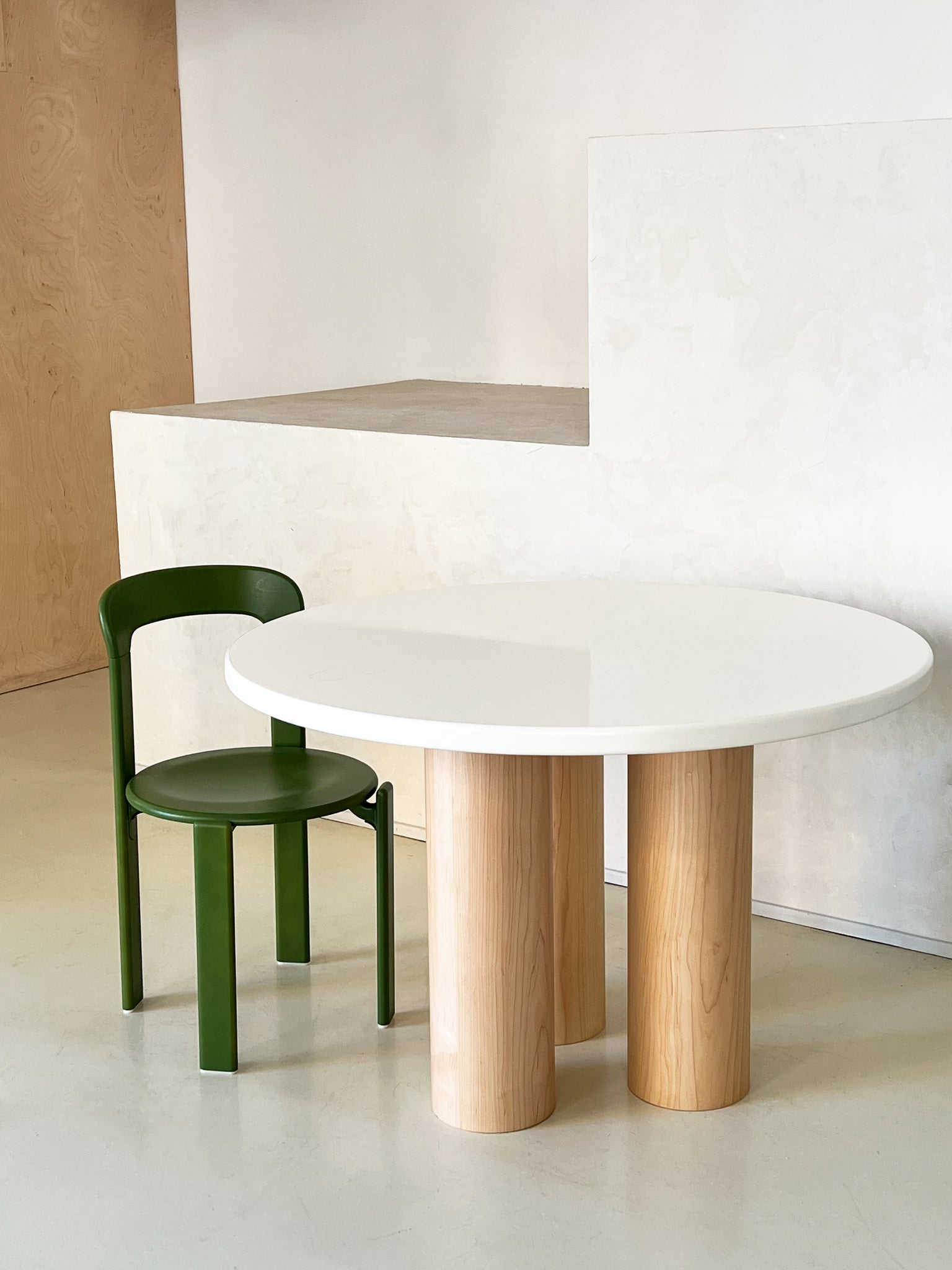 The Pier Dining Table in Cream and Maple Column Legs