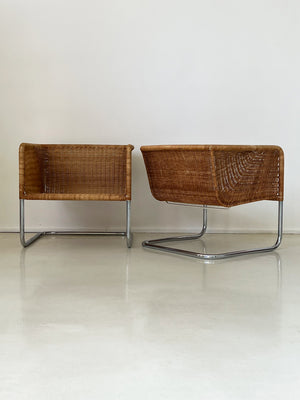 1970s Rattan Basket Lounge chair by Harvey Probber