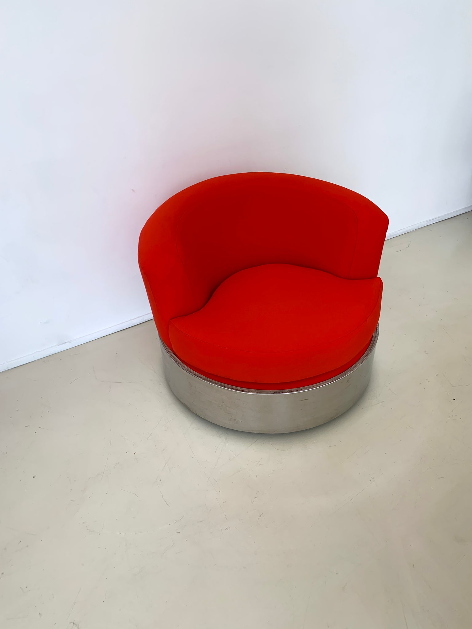 1970s Red/Orange Harvey Probber Round Chrome Chair