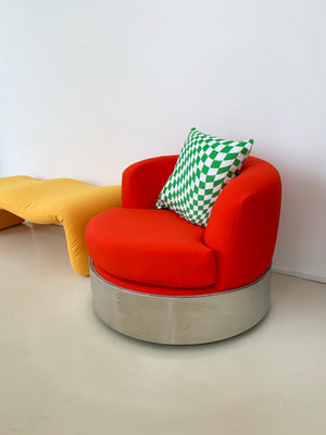 1970s Red/Orange Harvey Probber Round Chrome Chair