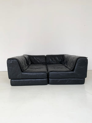 1970s Black Leather Modular Sectional Spaceage Sofa By Hans Hopfer for Roche Bobois