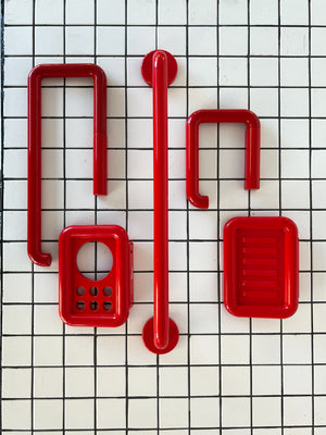 1970s Red Plastic InterDesign Bathroom Accessory Set