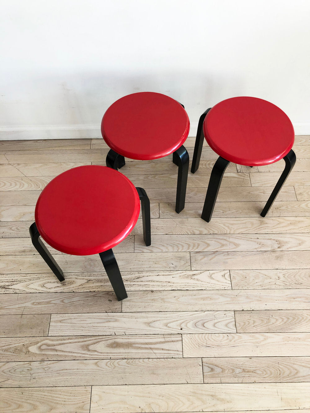 Set of 3 Vintage Red and Black Stacking Stools-Set
