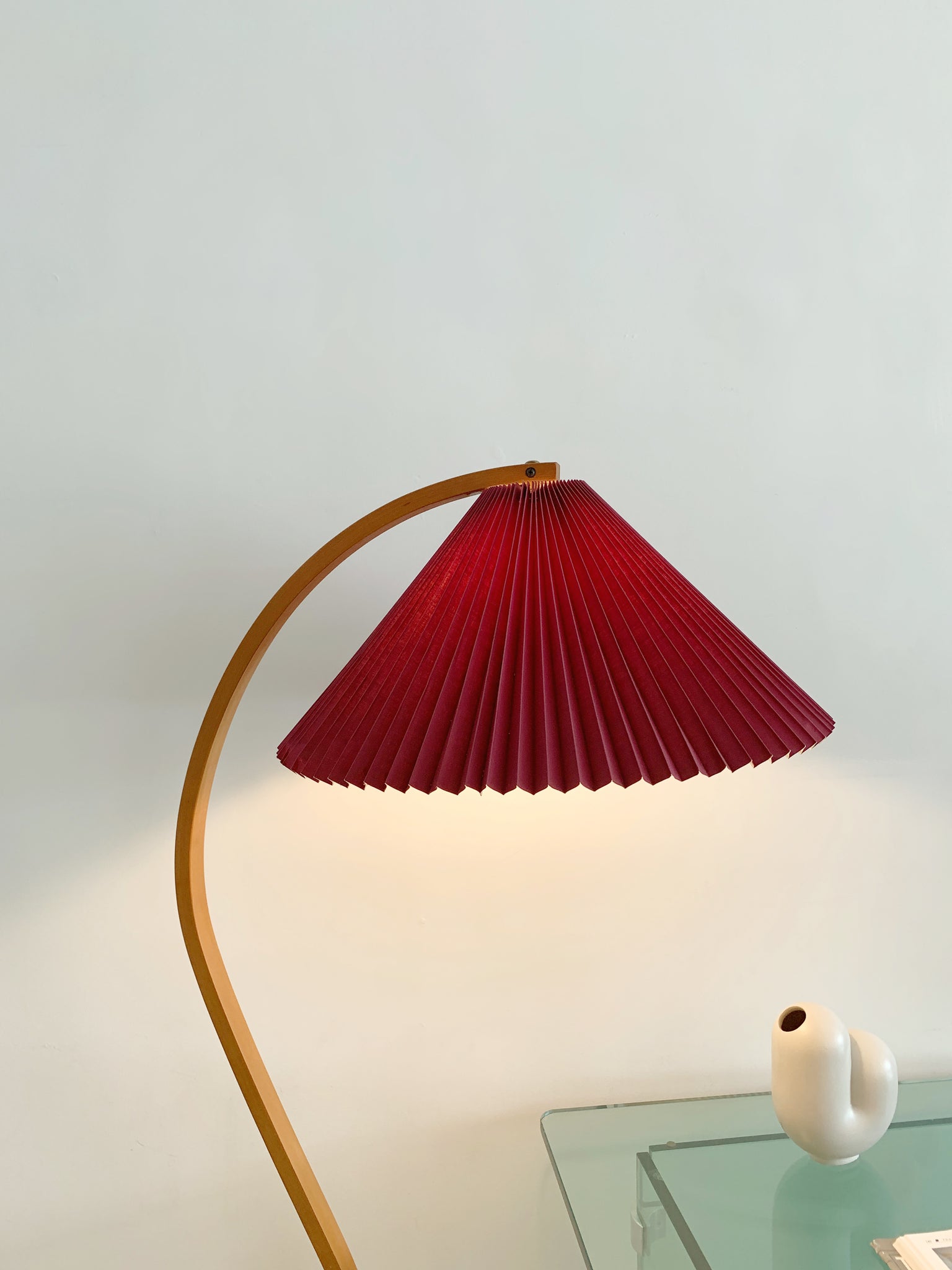 1970s Danish Bent Beech Mads Caprani Pleated Shade Floor Lamp