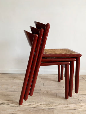 Vintage Red Lacquered Wood Dining Chair with Cane Seat