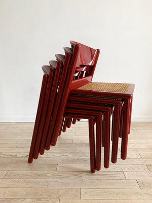 Vintage Red Lacquered Wood Dining Chair with Cane Seat