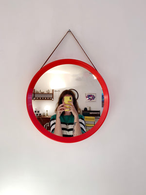 1970s Red plastic Circle Mirror, Denmark