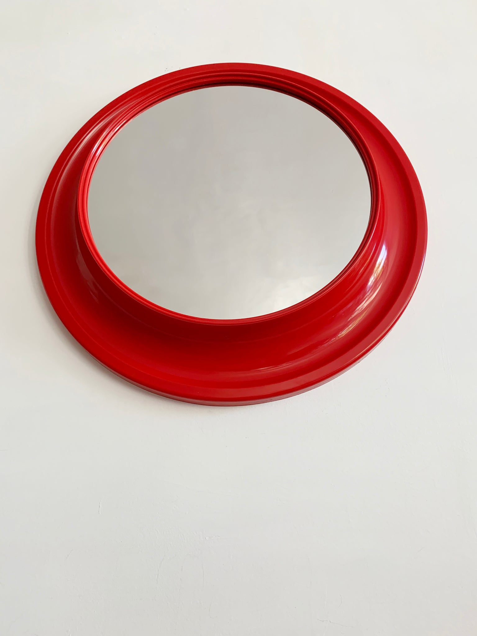 1970s Red Plastic 3D Circle Mirror