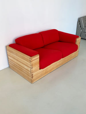 1970s Studio Craft Oak Case Sofa in Red Wool