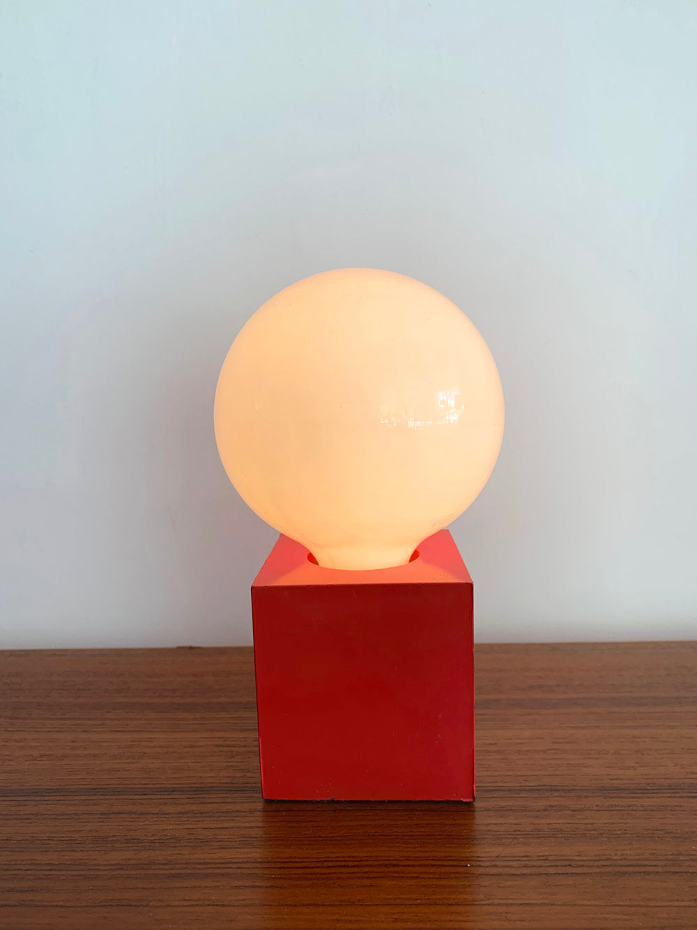 Mid Century Red metal  Square Orb Table Lamp