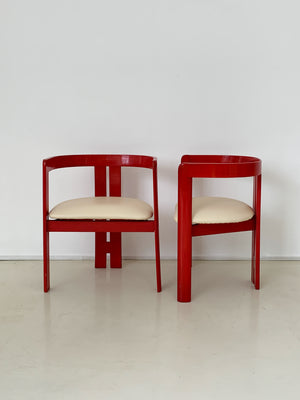 1950s Italian Tobia Scarpa "Pigreco" Red Stained Arm Chair - Each