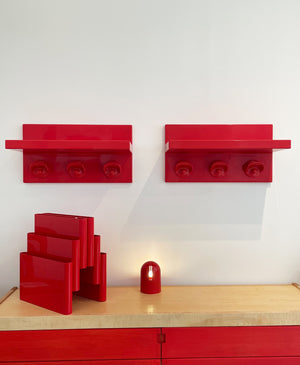 1970s Red ABS Plastic Kartell Wall Shelf + Hooks